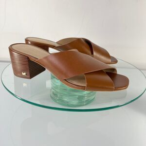 MICHAEL Michael Kors Abbott Mule Size 8 M Brown Leather Crisscross Straps Sandal